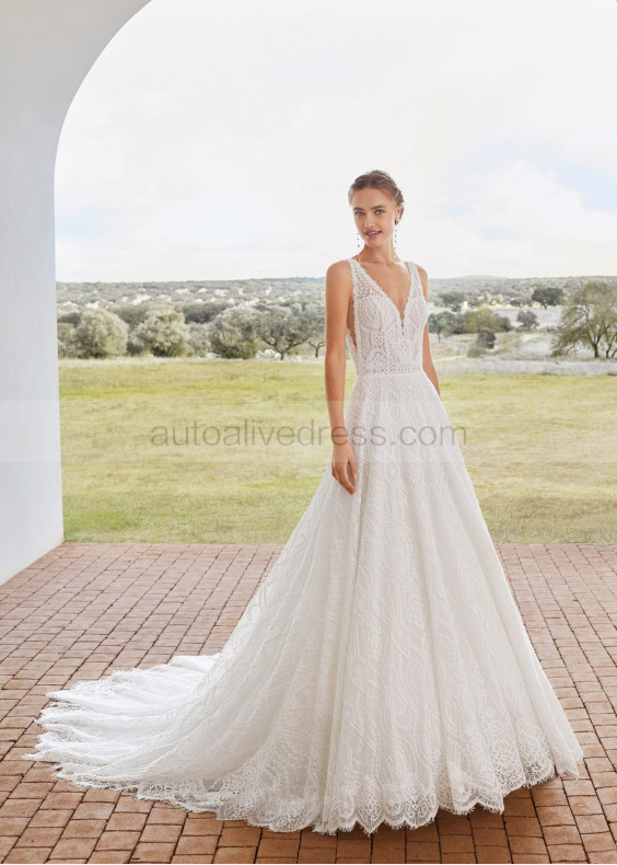 Ivory Eyelash Lace Gorgeous Cathedral Wedding Dress